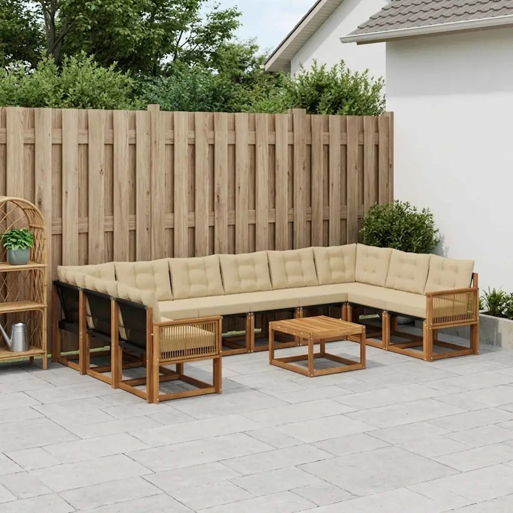 Set di divani da esterno con cuscino 11 pcs Naturale e Beige 3382261