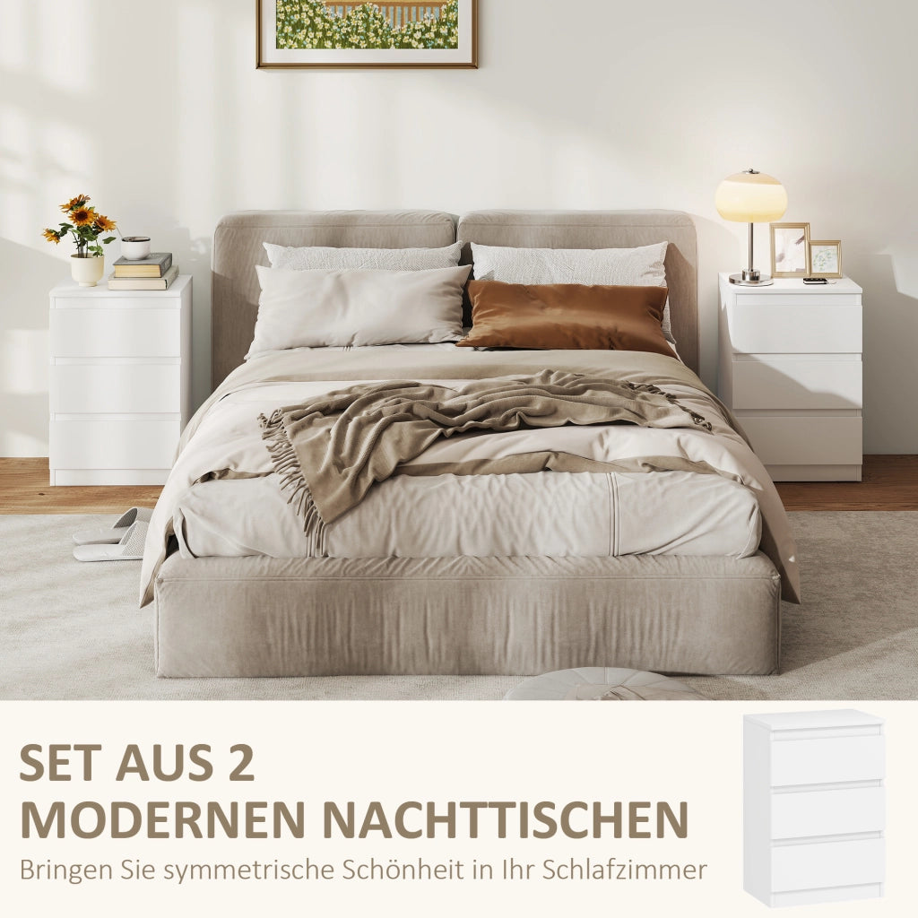 Comodino Set 2 Pezzi ¨C Xylo ¨C 3 Cassetti Bianco Legno