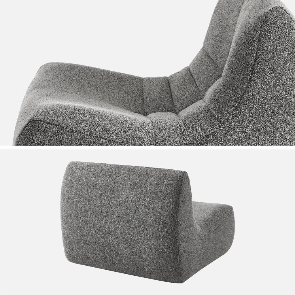 Modulo per divano modulare senza braccioli in bouclé, 1 posto, grigio