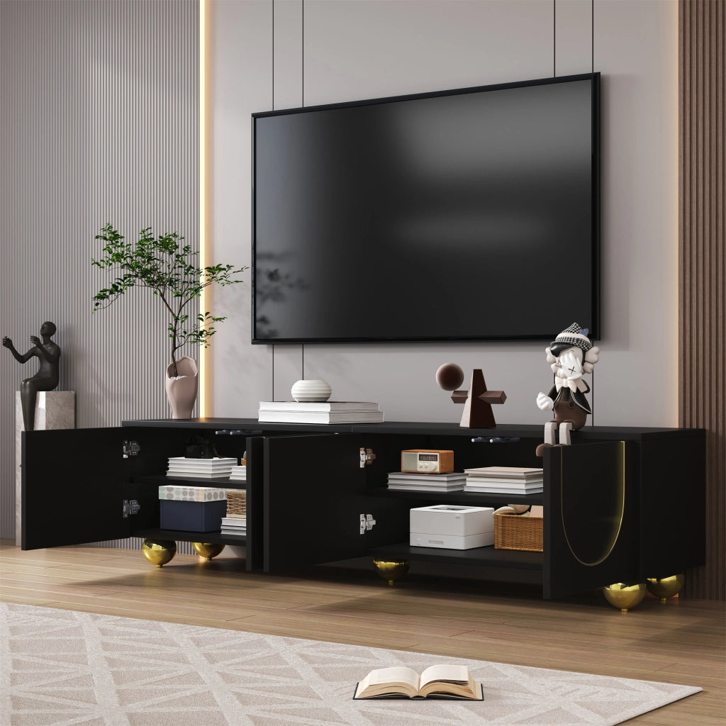 Cassettiera TV nera in truciolato; lunghezza 170 cm