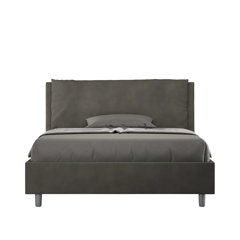 BS COM Letto matrimoniale francese senza rete imbottito 140x200 microfibra grigio Large