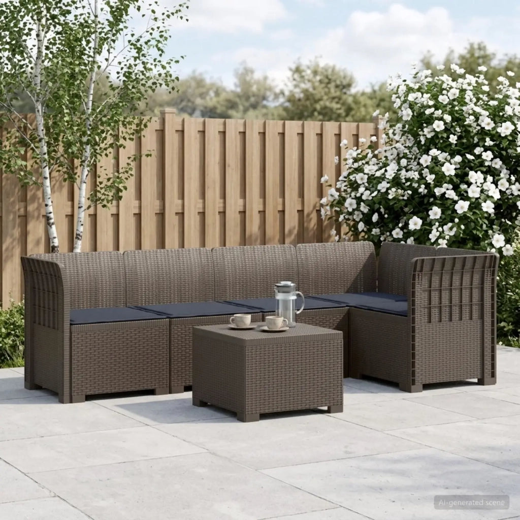 Divano da Giardino 5 Posti con Cuscini Stile Rattan PP 3444085