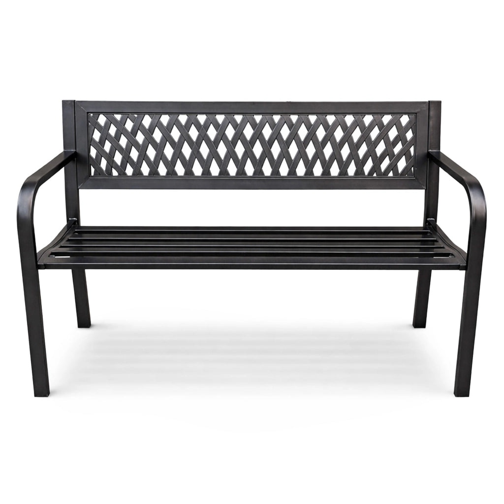 Panchina da giardino nera KALIA con gambe in acciaio larghezza 122 cm