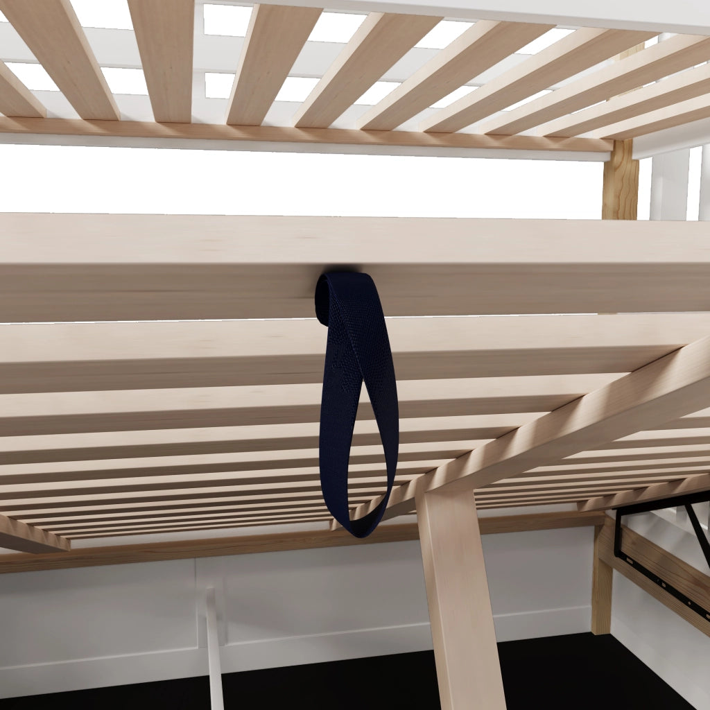 OKWISH Letto a Castello 90×200 cm e 140×200 cm, Letto 3 Posti con Contenitore Idraulico, Scala con Contenitori e Sponde, senza Materasso, Bianco e Naturale