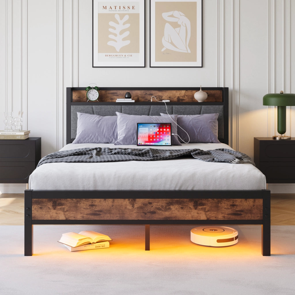 letto in mdf e metallo marrone antico 140 x 200 cm