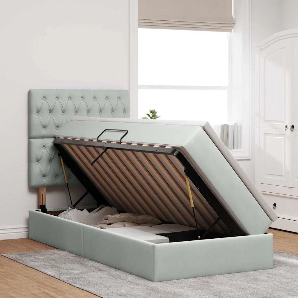 Letto con contenitore e LED Grigio chiaro 100 x 200 cm Velluto