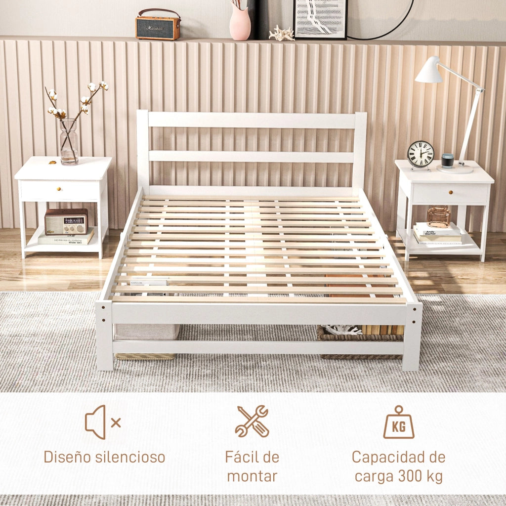 Letto Matrimoniale in Legno ¨C Minimal ¨C Bianco 195x141 cm