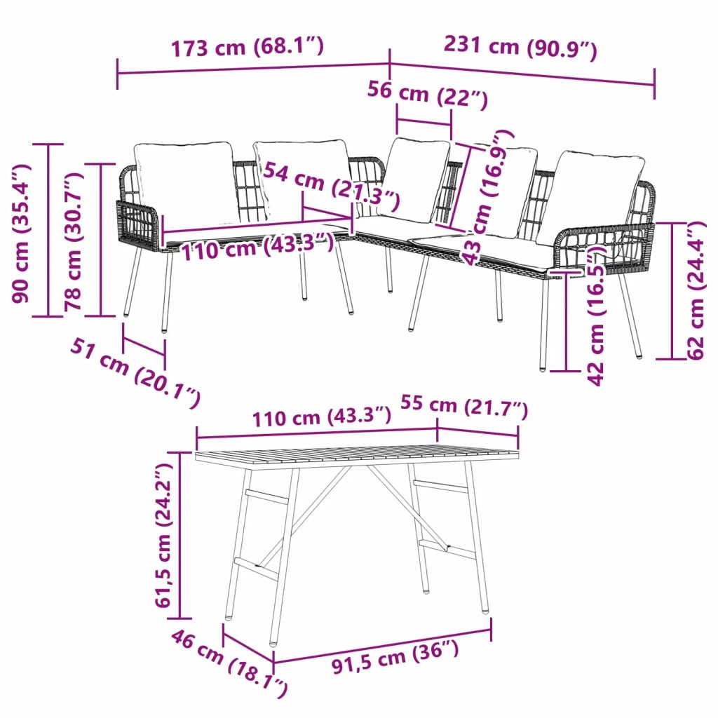 Set Divano da Giardino 2 pz-Sofa da Giardino-Divanetto da esterno Beige polyrattan