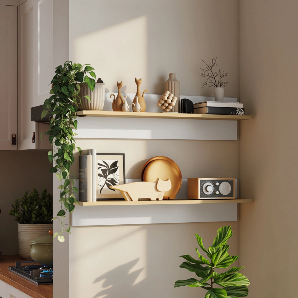Mensola da parete set 2 pezzi ¨C Xylo ¨C legno naturale e bianco