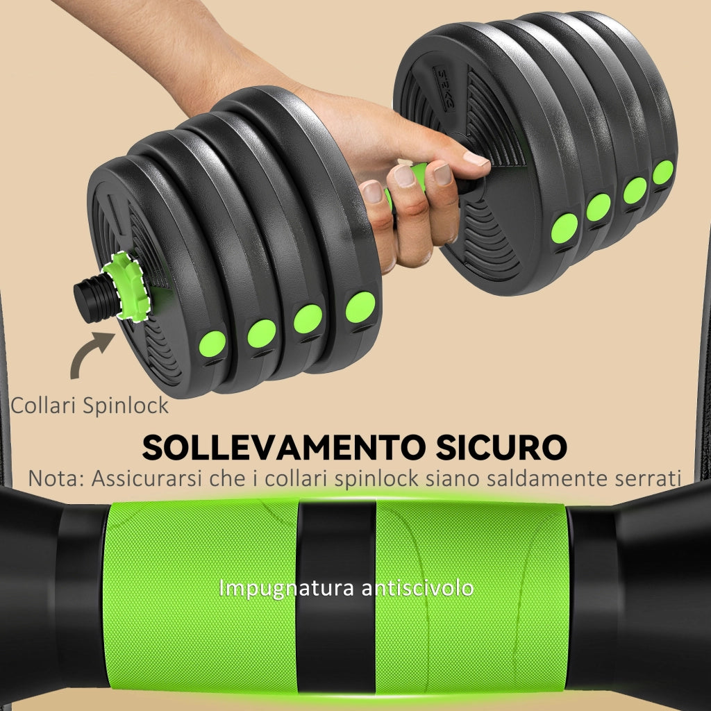 Set Bilanciere con Pesi 3 in 1 ¨C Xylo ¨C 16 Dischi, Impugnatura Antiscivolo, 140x22x22 cm, Verde