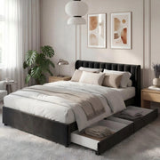 Letto imbottito 140x200 - Xylo - Velluto con 2 cassetti