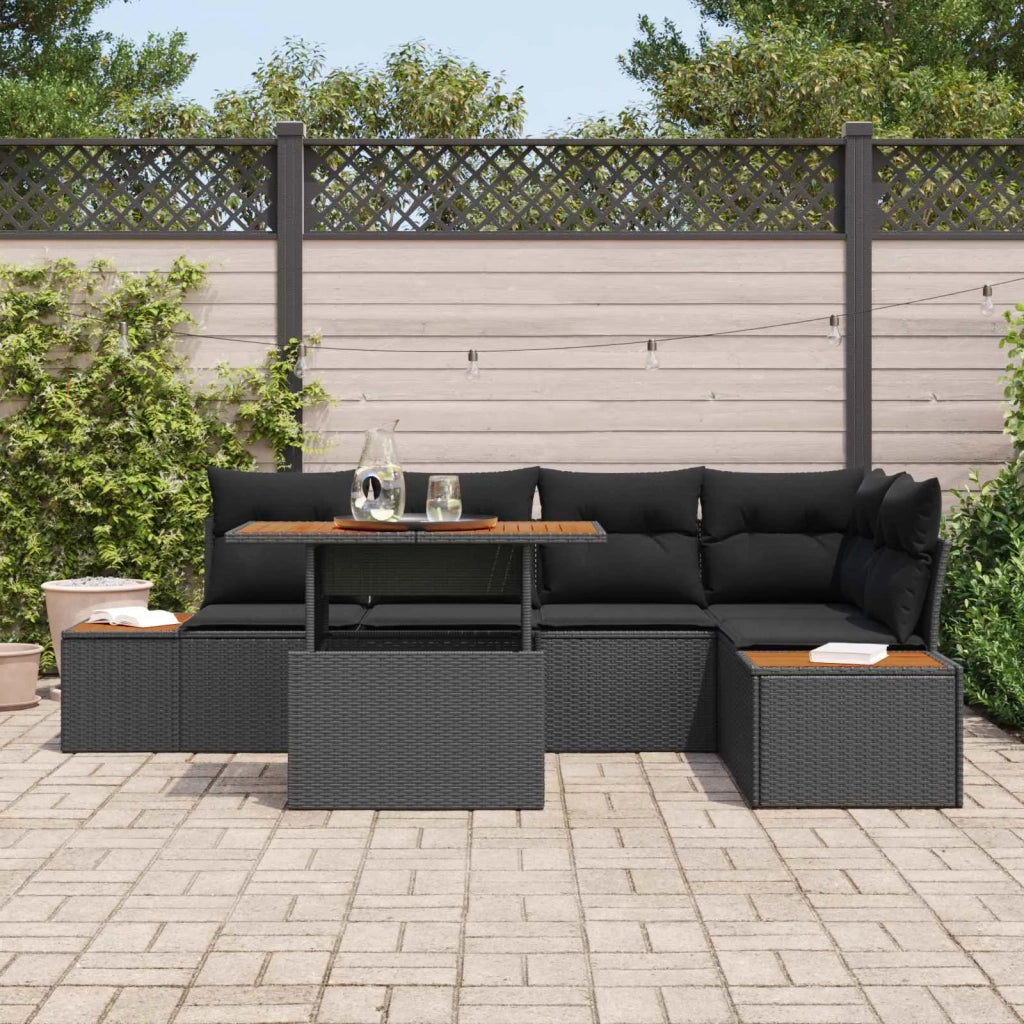 Set Divano da Giardino con archiviazione 6 pcs Nero Poly Rattan