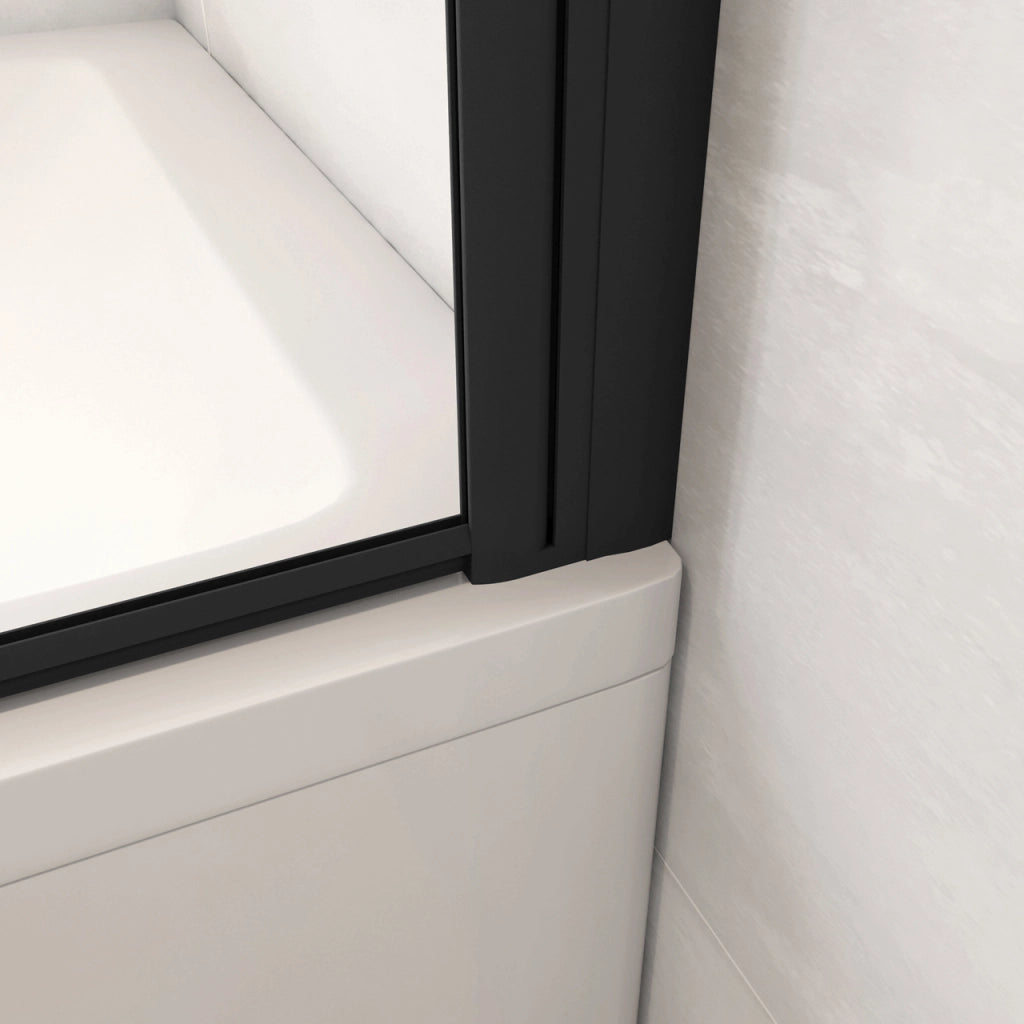 Parete Doccia Per Vasca da Bagno 130x140 cm 3 Ante Movibili Pieghevoli a Libro in Vetro Temperato 6 mm Trasparente Anticalcare Telaio Nero Opaco