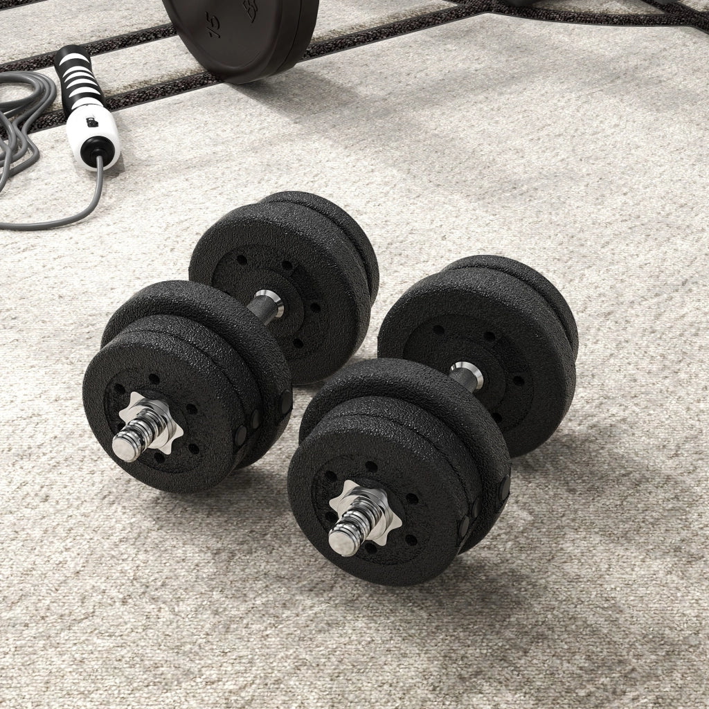 Set 2 Manubri da 25Kg Totali con 12 Dischi in Acciaio e PU Nero