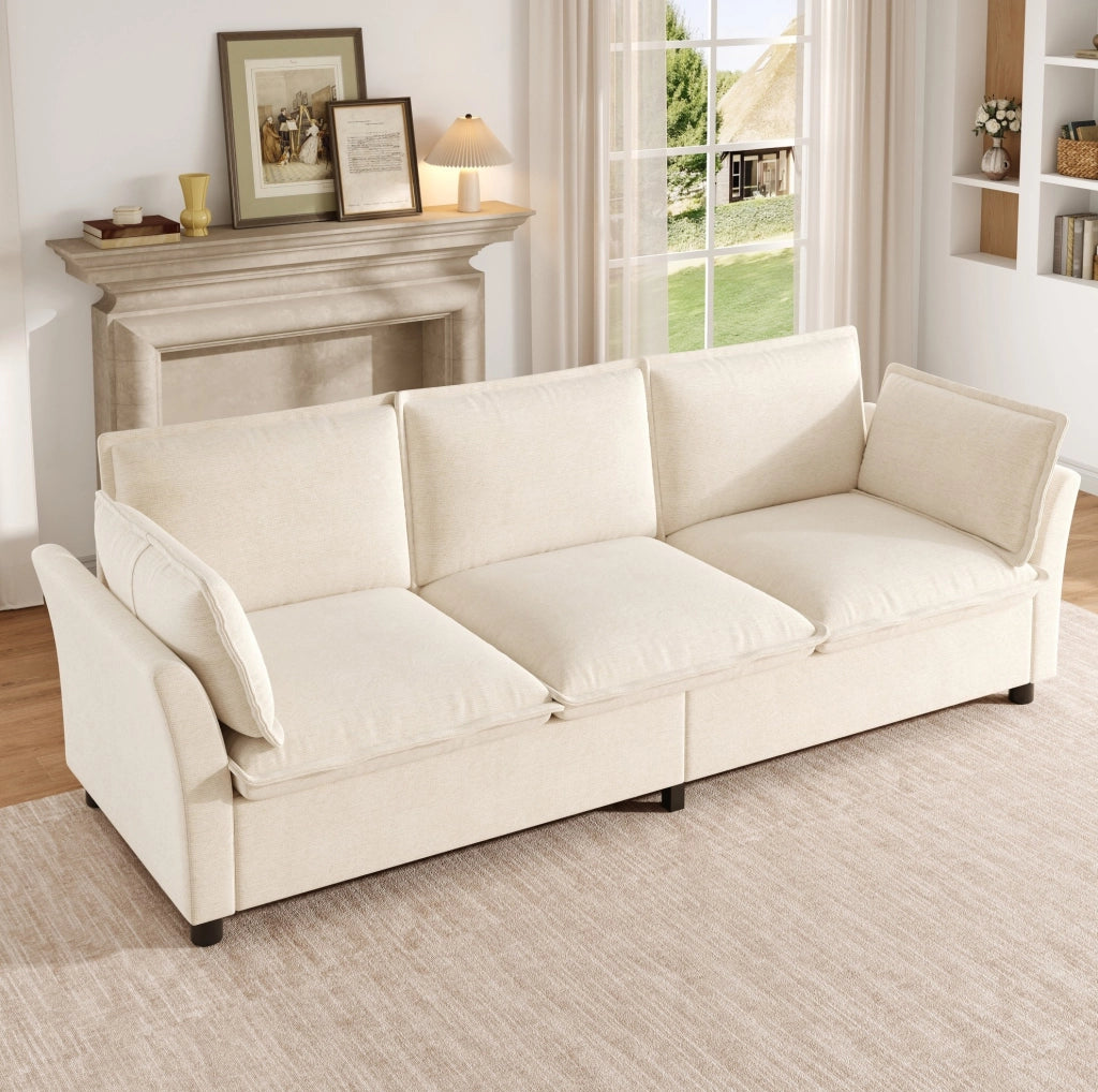 Divano 3 posti modulare in chenille beige 220 x 81 x 87 cm con cuscini bracciolo