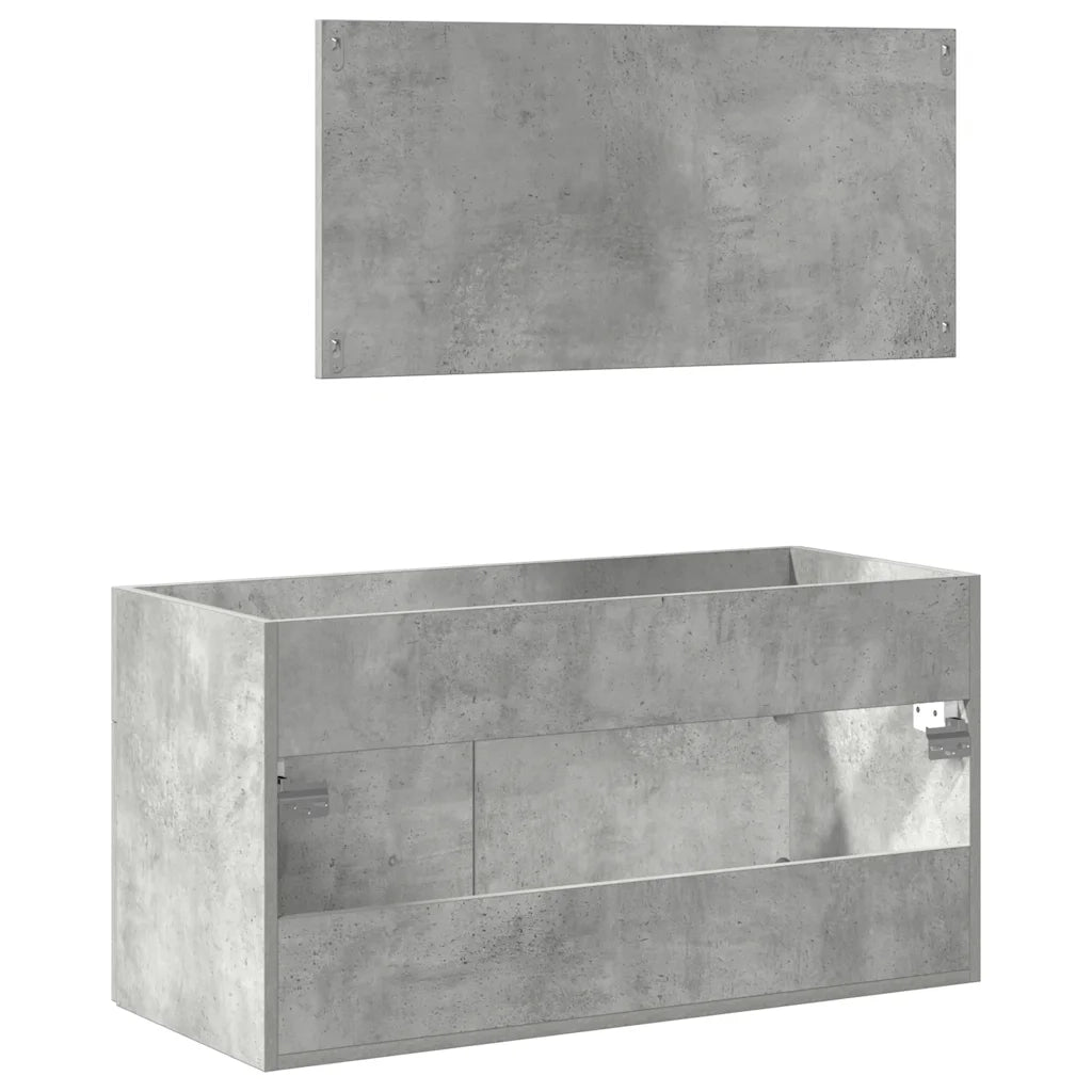 Mobile da Bagno | Armadio da bagno con Specchio Grigio Cemento Legno Multistrato