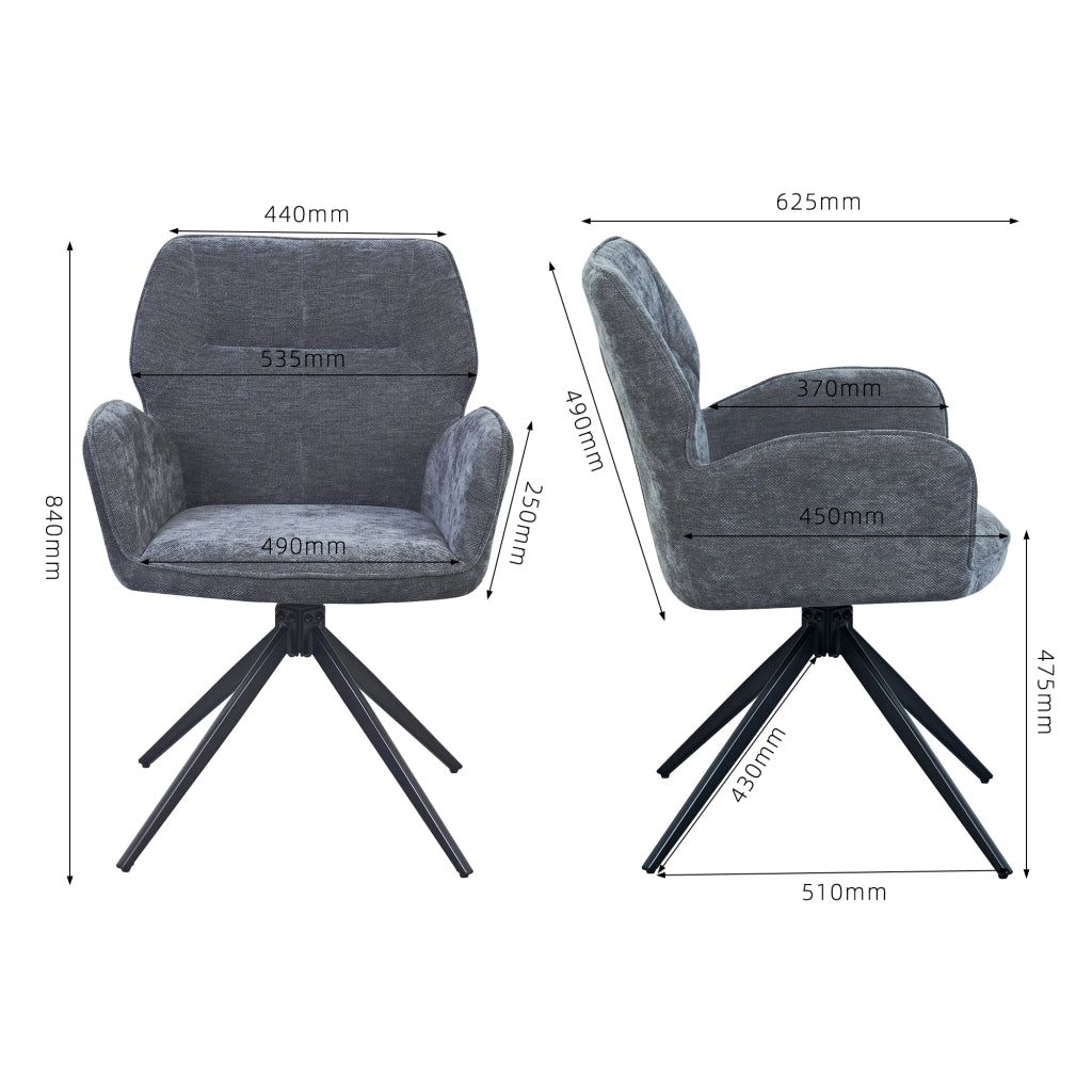 SEDIA Girevole Set da 2 pezzi 60 x 56 x 59 cm Chenille Grigio Scuro