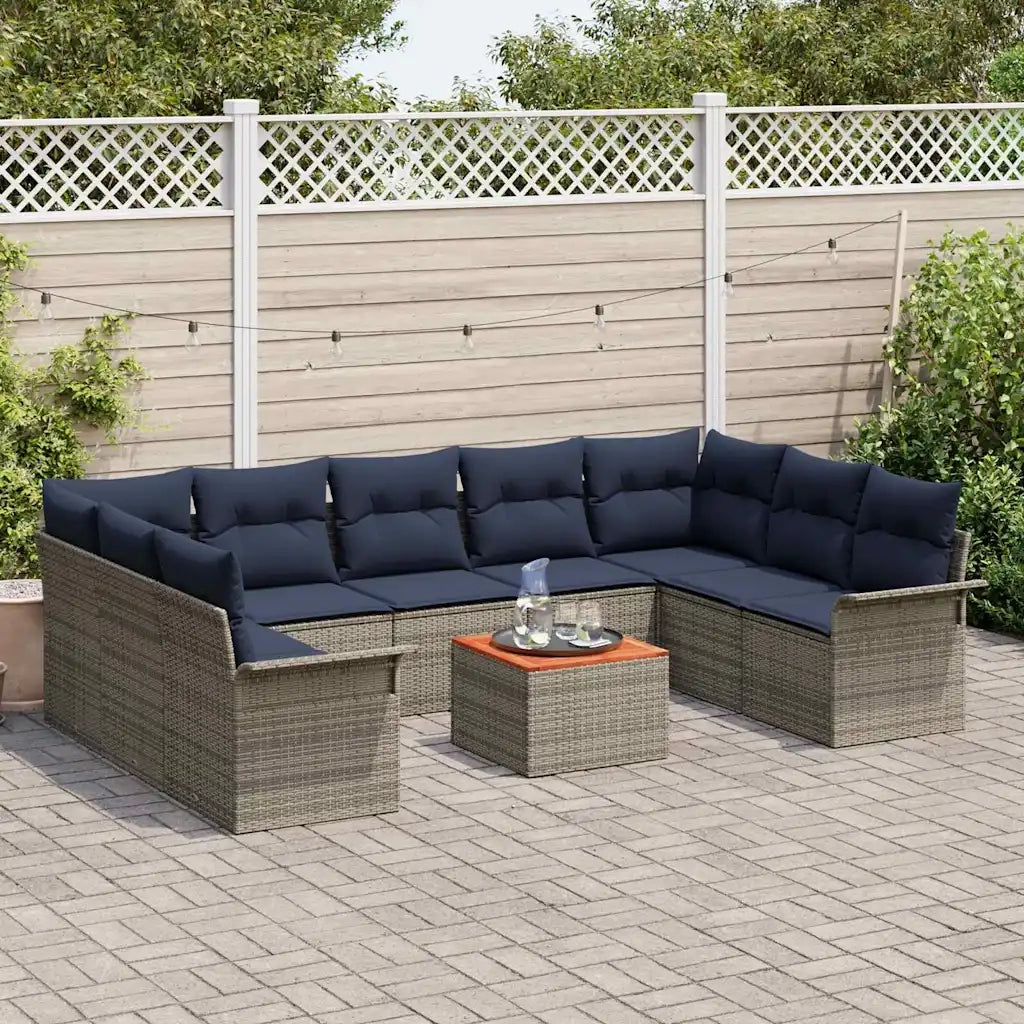 Set Divano da Giardino 10 pcs Grigio e Blu Navy polyrattan 3356043