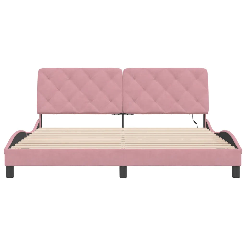 Letto matrimoniale | Letto per adulti | Giroletto con LED senza Materasso Rosa 180x200 cm in Velluto