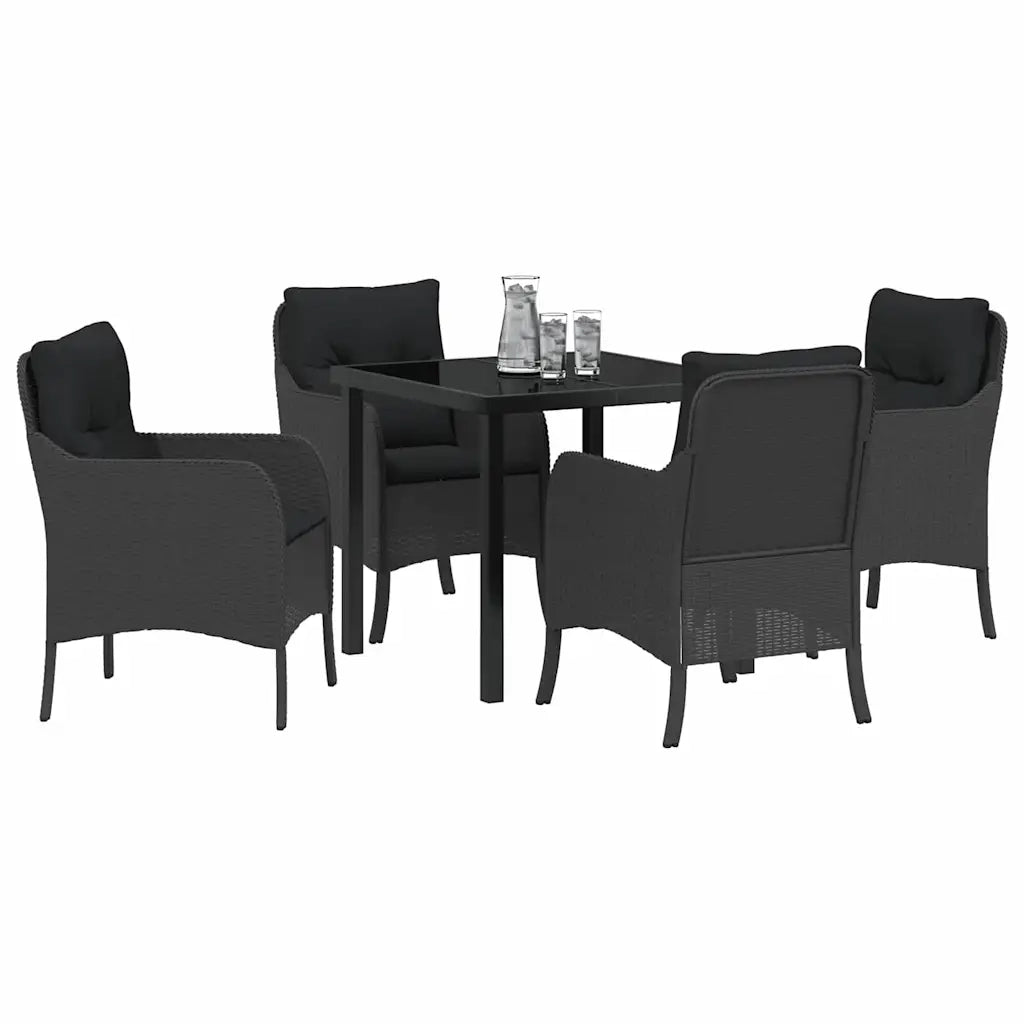 Set da Pranzo per Giardino con cuscino 5 pcs Nero polyrattan 3380149