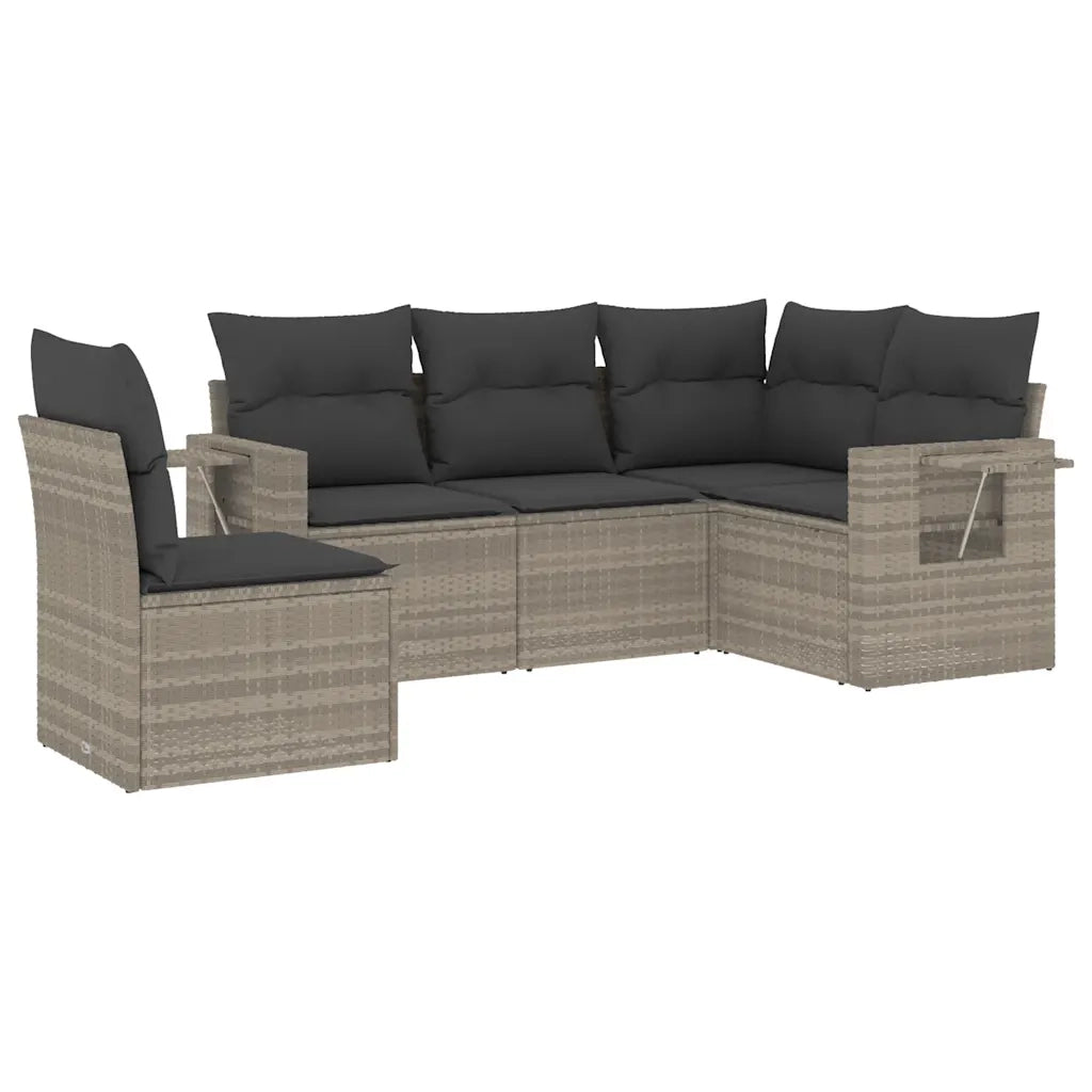 Set Divano da Giardino 5pz con Cuscini Grigio Chiaro Polyrattan 3220171