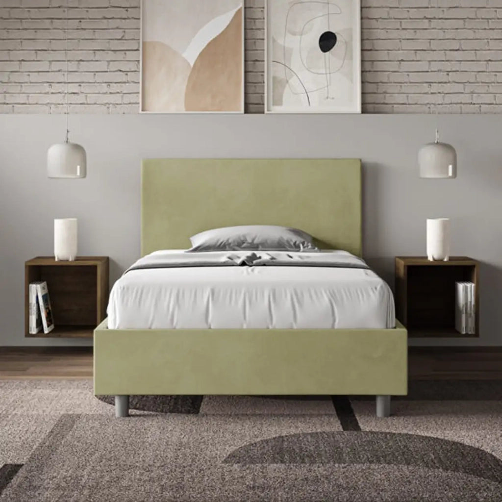 Letto una piazza e mezza senza rete imbottito 120x190 microfibra tè verde Adele