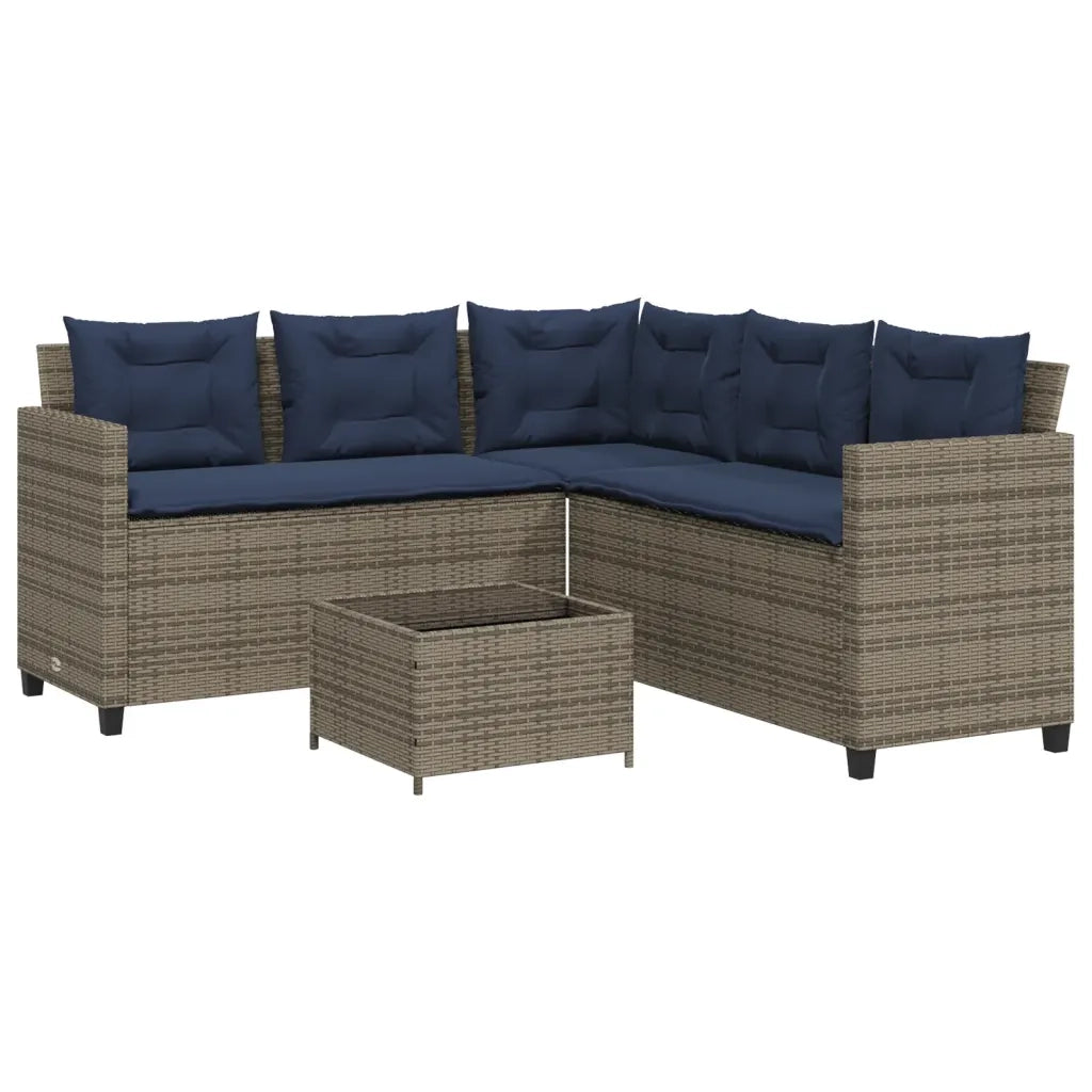 Divano da giardino con Tavolino e cuscini a forma di L in Polyrattan Grigio 369046