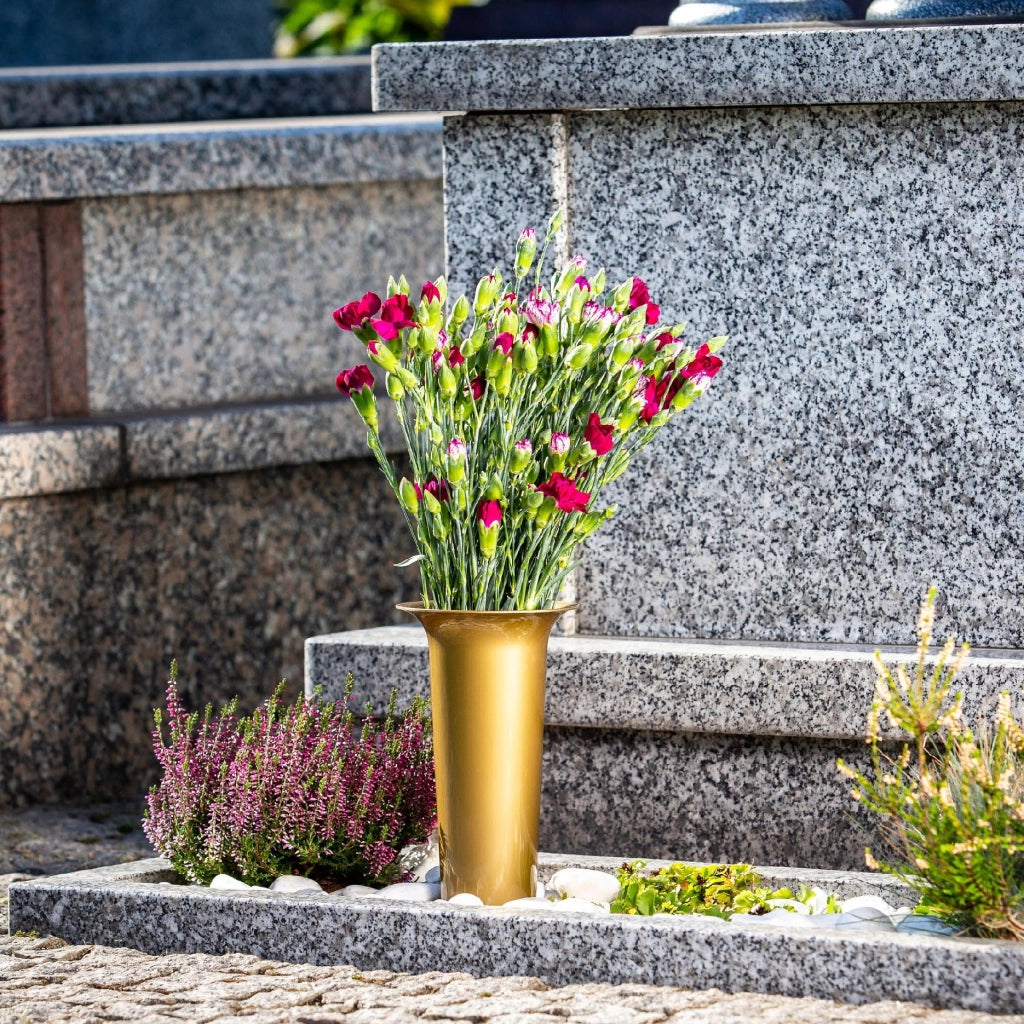 Vaso KADAX Bottiglia per Cimitero Lapide 23cm Lapide per Fiori Oro