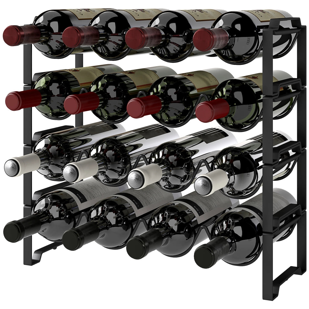 EasyComfort Portabottiglie a 4 Livelli a Onda Impilabili per 16 Bottiglie, in Metallo, 42.5x16.5x41 cm, Nero