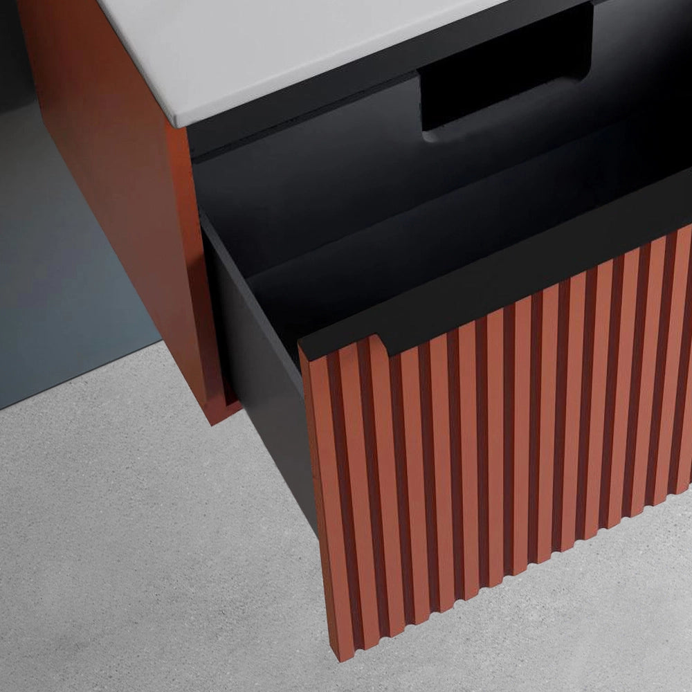 Mobile bagno sospeso 70 cm color terracotta cannettato con cassetto e lavabo Nara