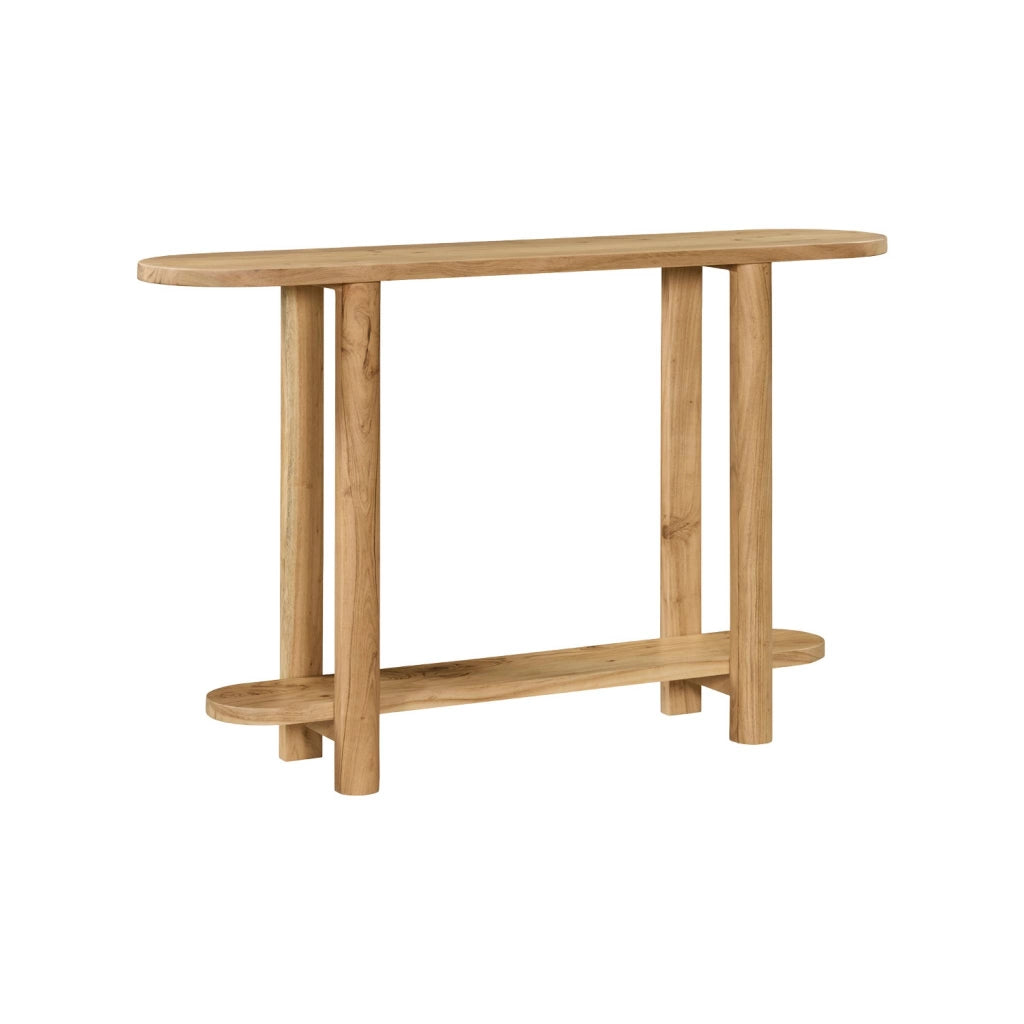 Consolle ovale in legno di acacia a 2 livelli, marrone naturale