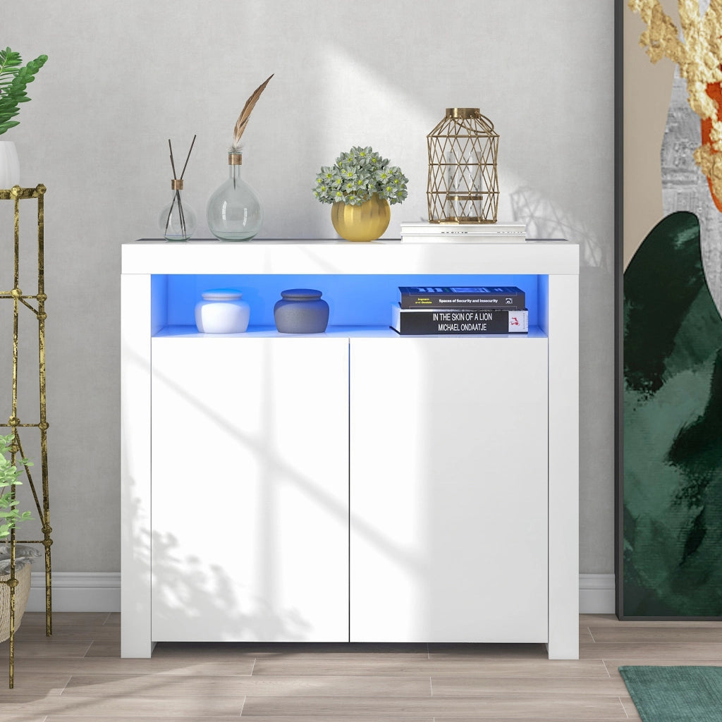 Com¨° Sideboard - Zephmum - Bianco lucido con luce LED