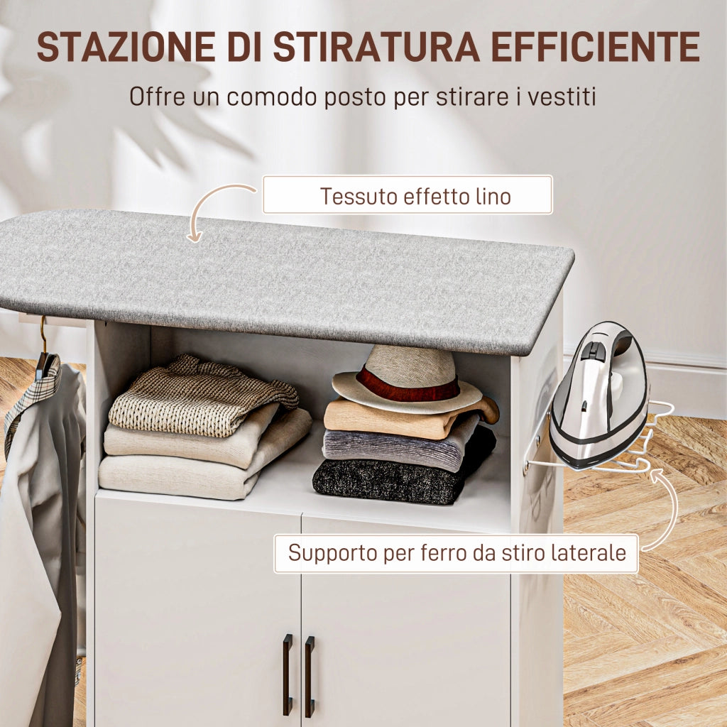 Armadio Asse da Stiro con Ante e Cassetti ¨C Minimal ¨C Bianco 125x43.5x102.5 cm