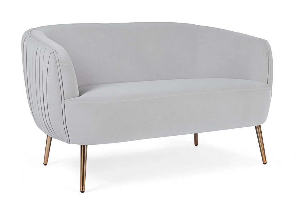 Divano in Velluto Grigio Stile Cozy Shabby Chic Elegante Gambe Oro Linsay