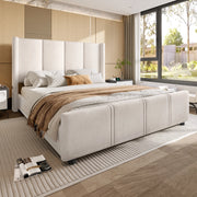 LETTO imbottito 140x200 cm velluto beige con USB