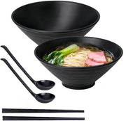 Set di 6 stecchi e cucchiai per Ramen - Temperato resistente - 1100 ml - Nero Melamina
