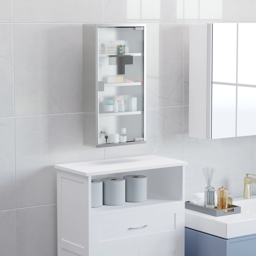 Armadietto Farmacia da Parete ¨C Xylo ¨C Acciaio Inox con Serratura 4 Ripiani