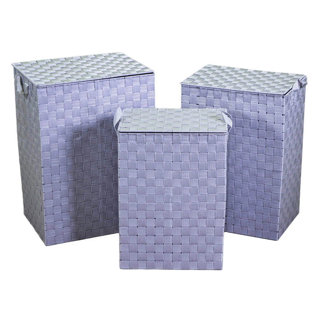 Set 3 Ceste Portabiancheria in poliestere grigio foderato rettangolare
