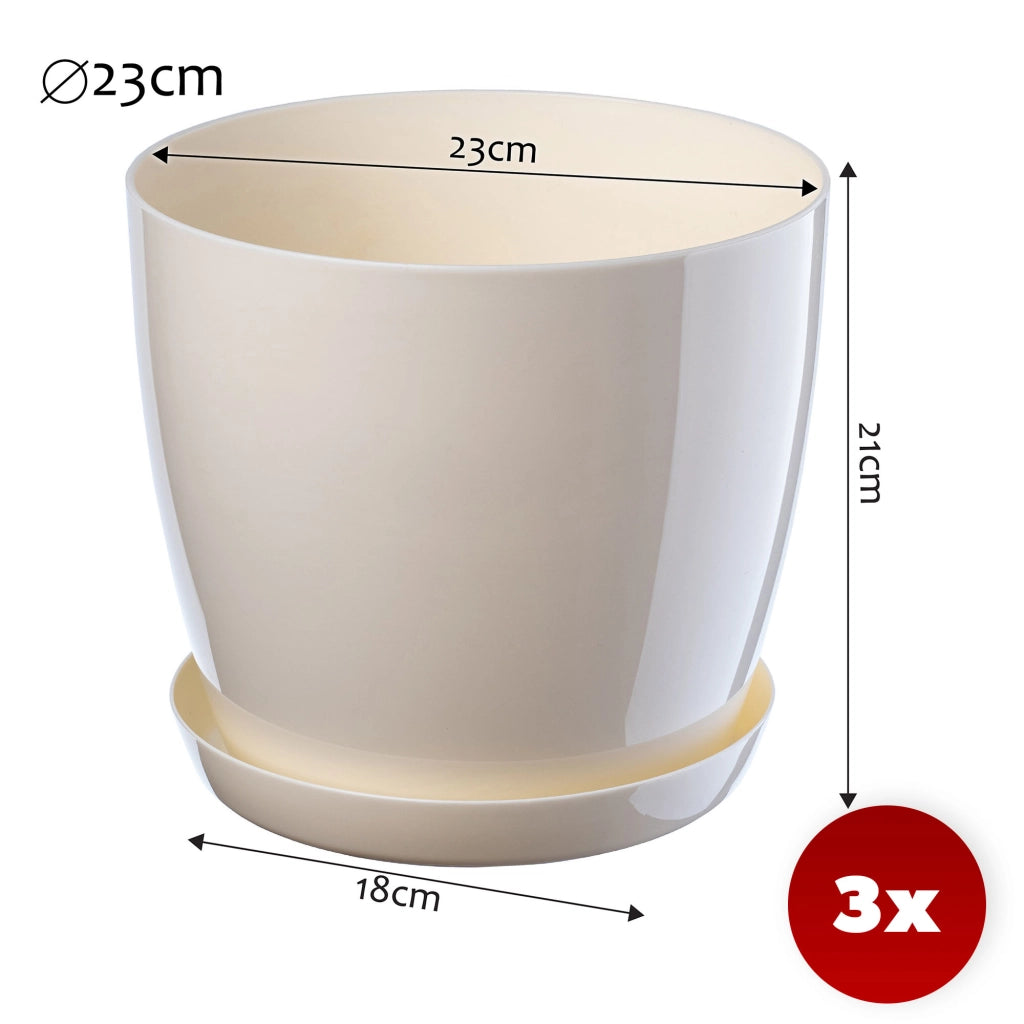 Vaso da fiori KADAX, coprivaso, 23 cm, supporto per fiori, plastica color crema, 3 pezzi.