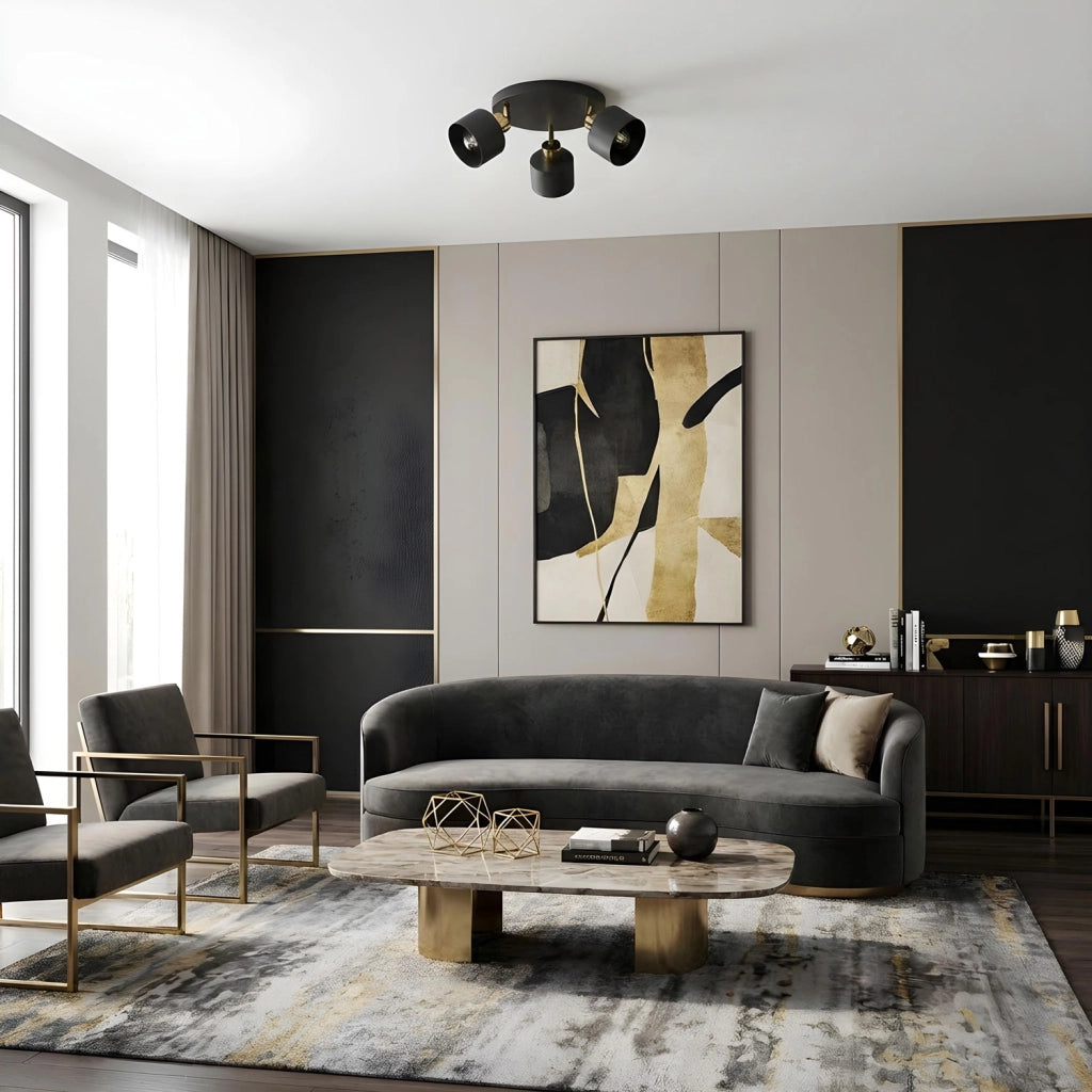 Lampada da soffitto Parkla 3xE27 nera/oro in metallo