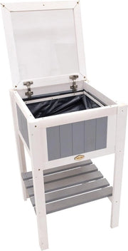 Mini contenitore per piante in legno elevato per giardino, balcone, lettino da giardino, vaso per fiori, contenitore per piante con coperchio e tavolino pratico 55x55x92 cm, grigio-bianco