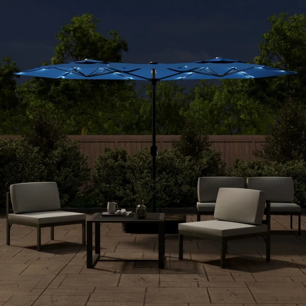 Ombrello | Parasolne a Doppia Testa con LED Azzurro 316x145 cm