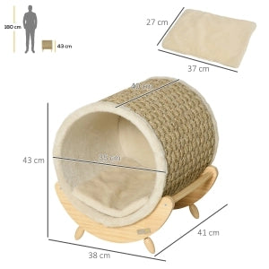 CUCCIA per gatti con tiragraffi e cuscino 41x38x43 cm legno kaki
