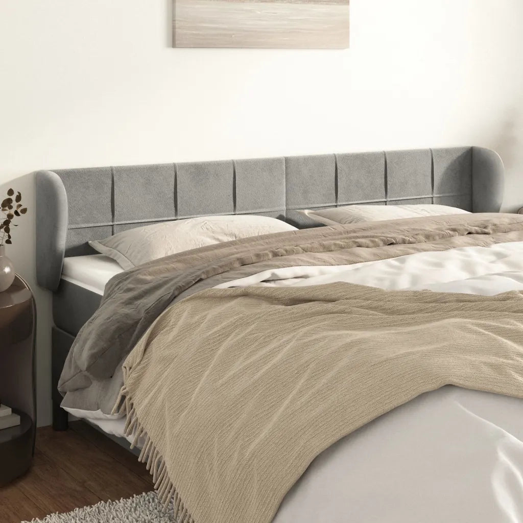 Testiera ad Orecchio-Testata con Orecchie Grigio Chiaro 183x23x78/88 cm in Velluto 956783