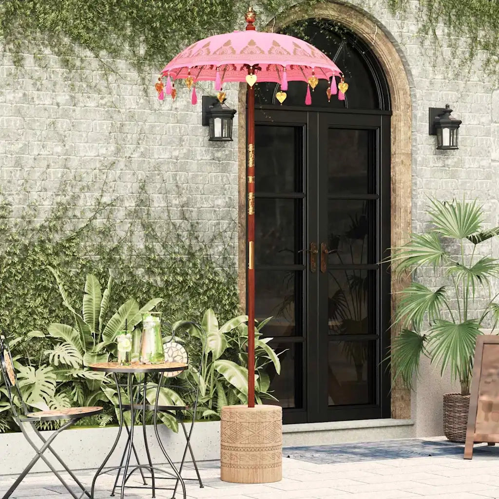 Parasol con Base Rosa e Marrone 250 cm Cotone e Legno 3356916