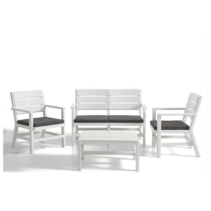 Bica set salotto da esterno doghe, polipropilene, 2 poltrone e divano, tavolino, resistente alle intemperie