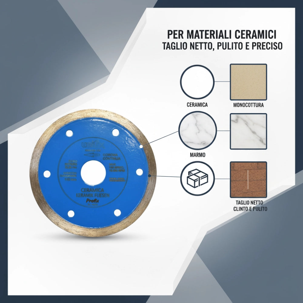 Disco diamantato ceramica per taglio preciso di piastrelle Ø 115 x 22,2 x 1,6 mm
