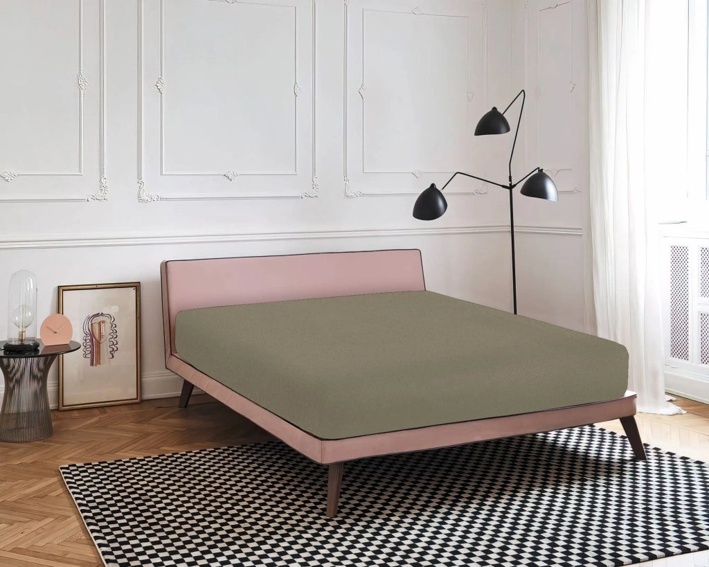 Lenzuolo Sotto Con Angoli Elastici 100% Puro Cotone  Tortora - Singolo