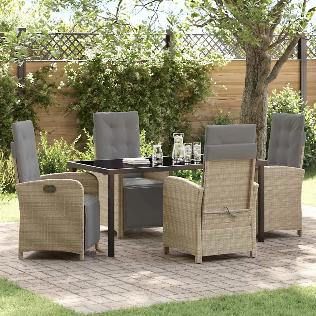 Set da Pranzo per Giardino con cuscino 5 pcs Beige polyrattan