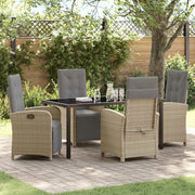 Set da Pranzo per Giardino con cuscino 5 pcs Beige polyrattan